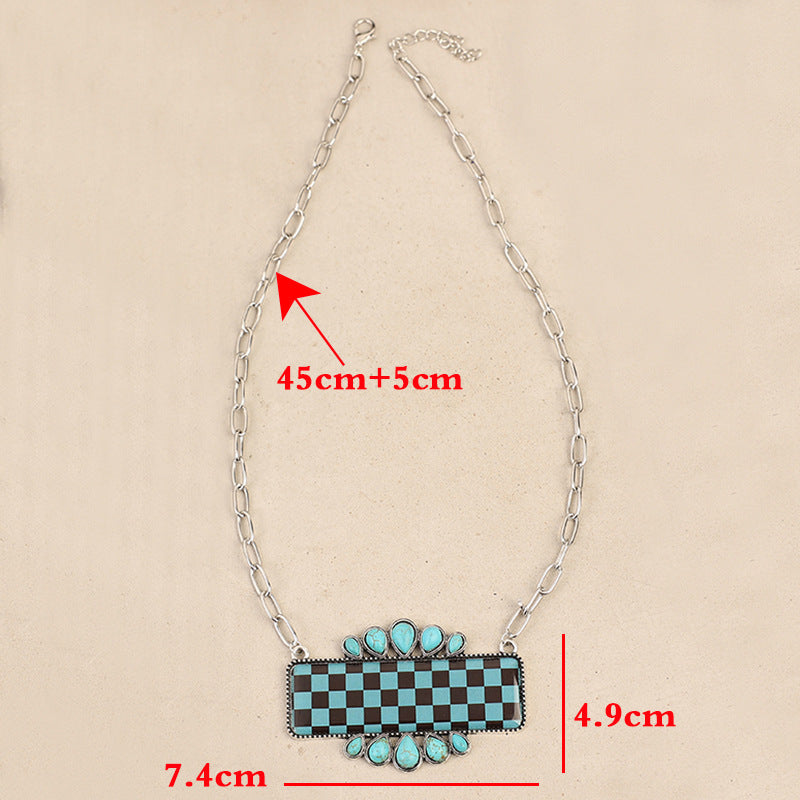 Western Turquoise Boho Vintage Geometric Necklace