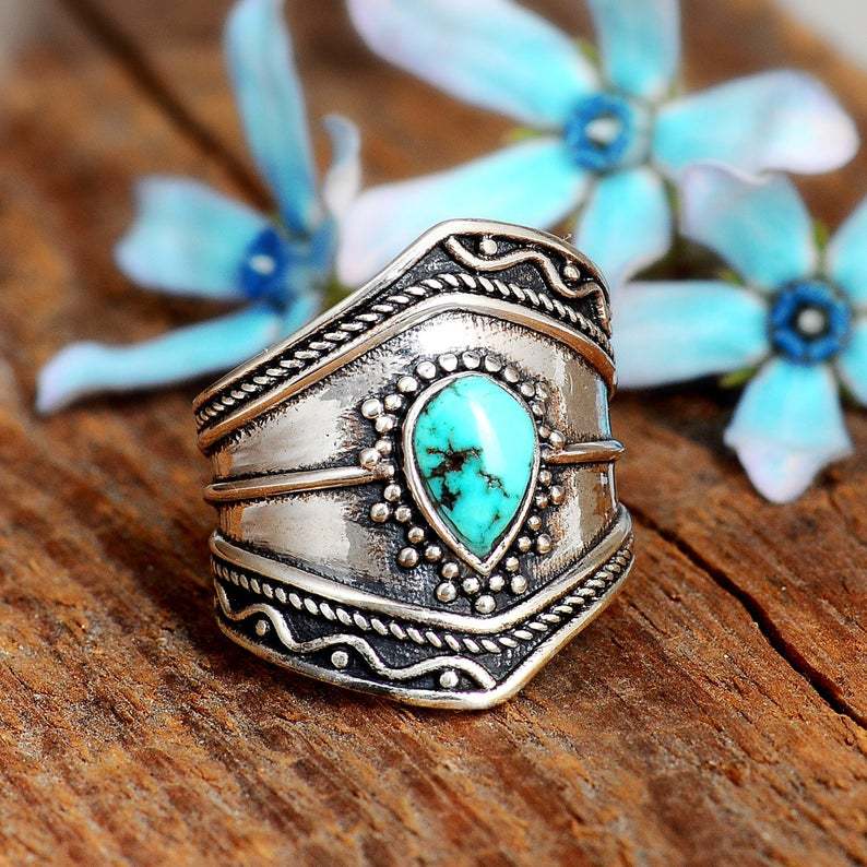 Turquoise Boho Vintage Statement Cross Ring - product image 8