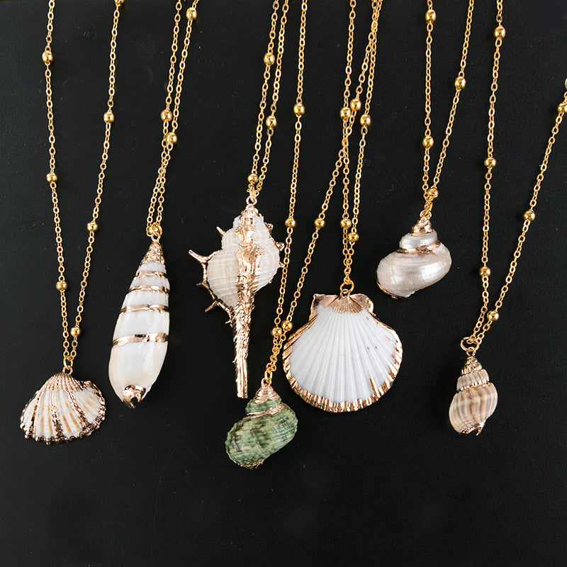 2019aliexpress : Ocean‑style Necklace with Gold‑trimmed Seashells and Conch - product image 1