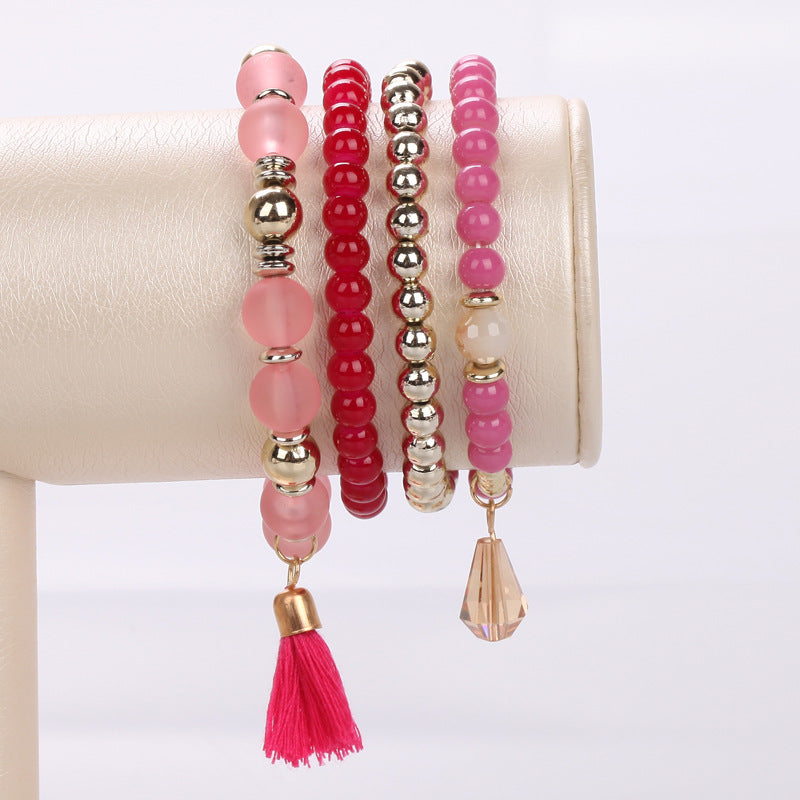 Women's Bracelets Multi-layered Glass Stone Bracelet Fabric Tassel Bracelet - product image 21
