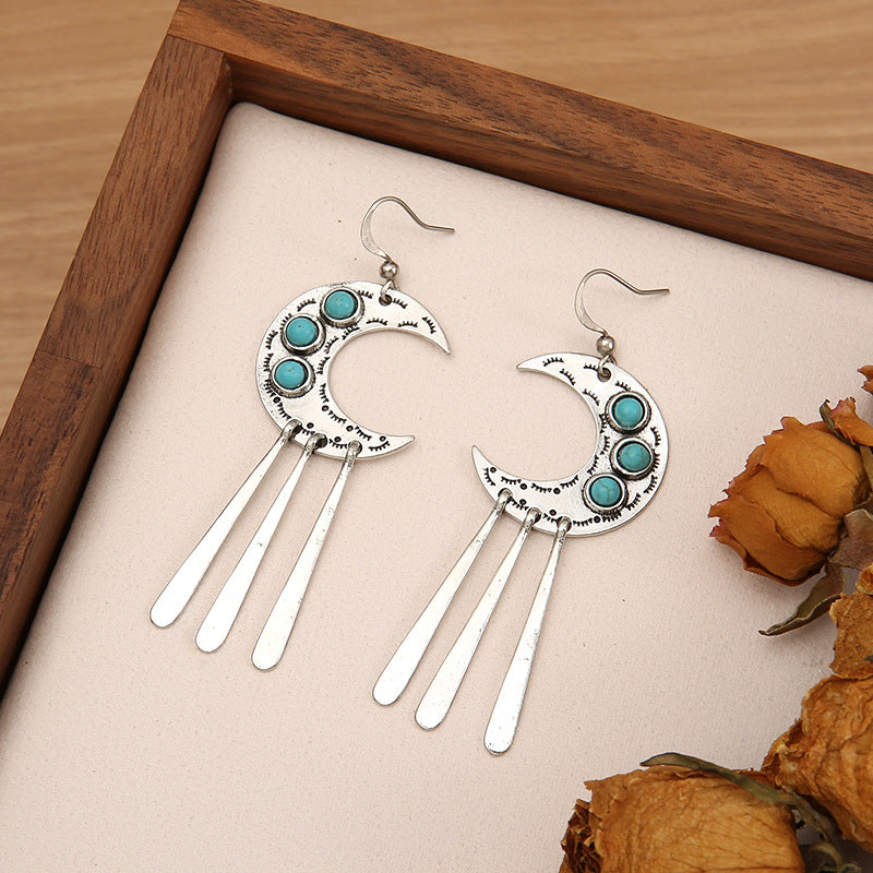 Western Turquoise Vintage Moon Cross Earrings - product image 4