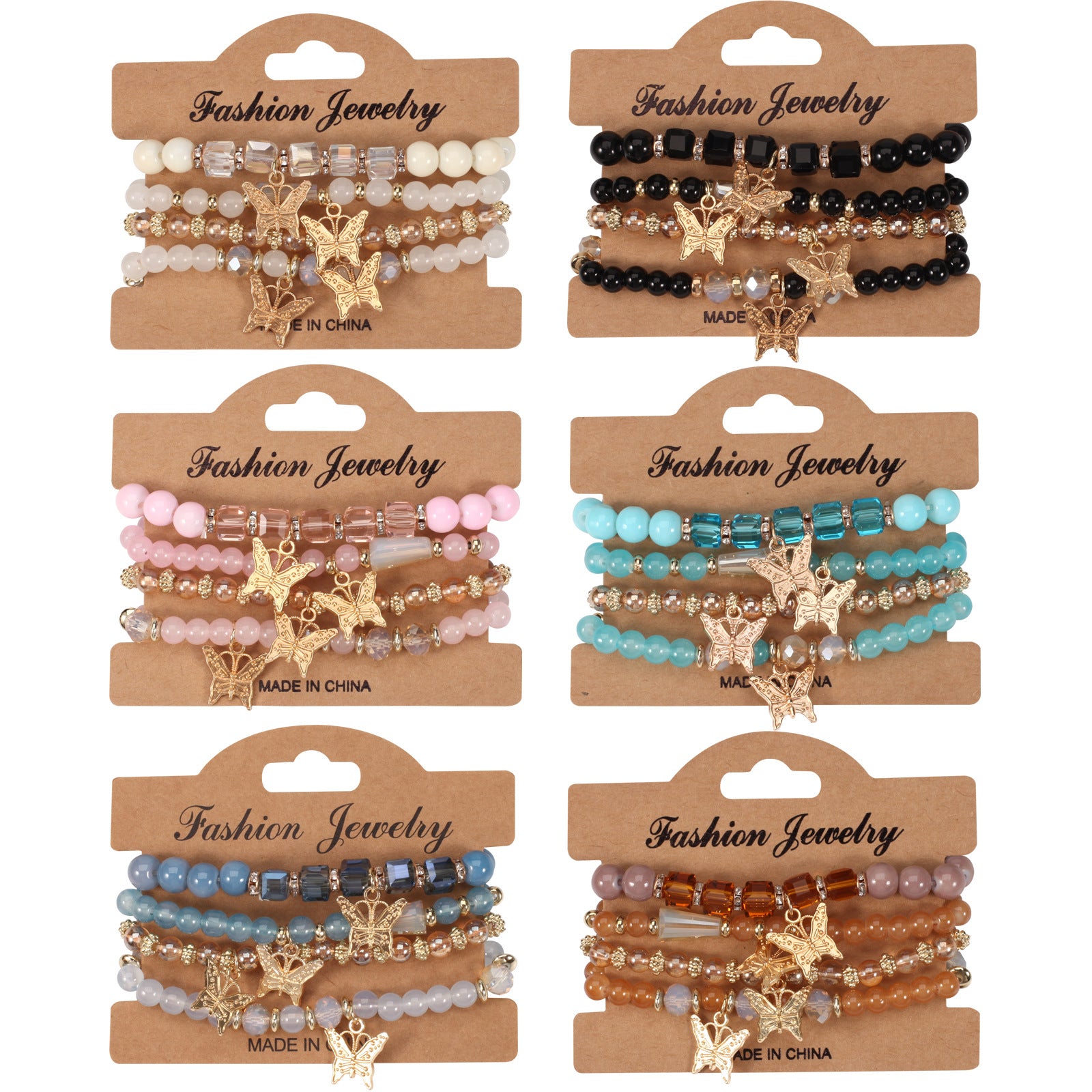 Boho Butterfly Beaded Crystal Jewelry Set