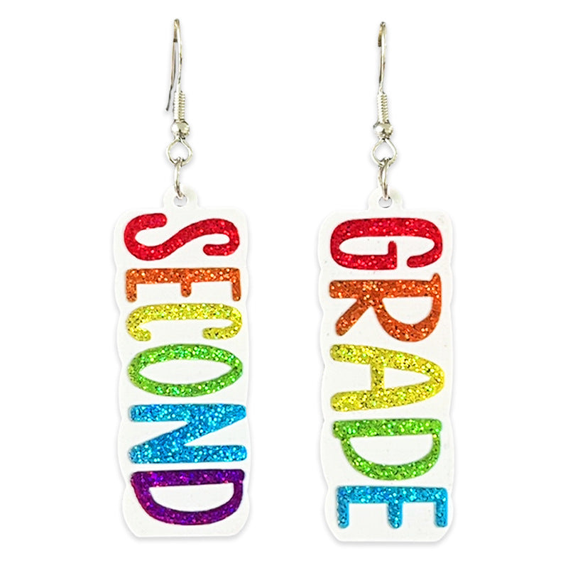 Supply Teacher Student Grade Shiny Text Semester Earrings Colorful Simple - product image 13