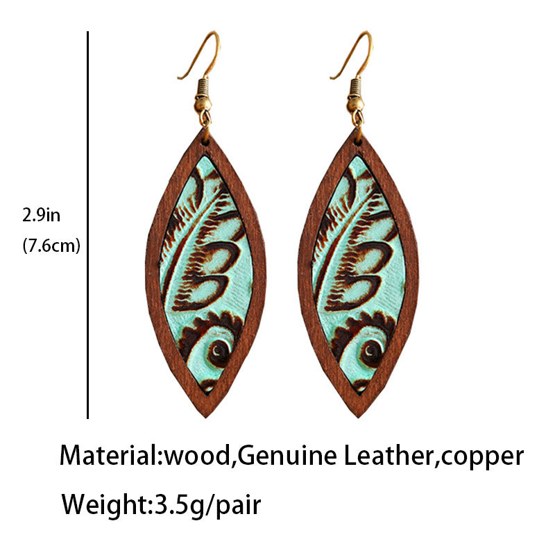 Western Vintage Statement Geometric Wood Earrings