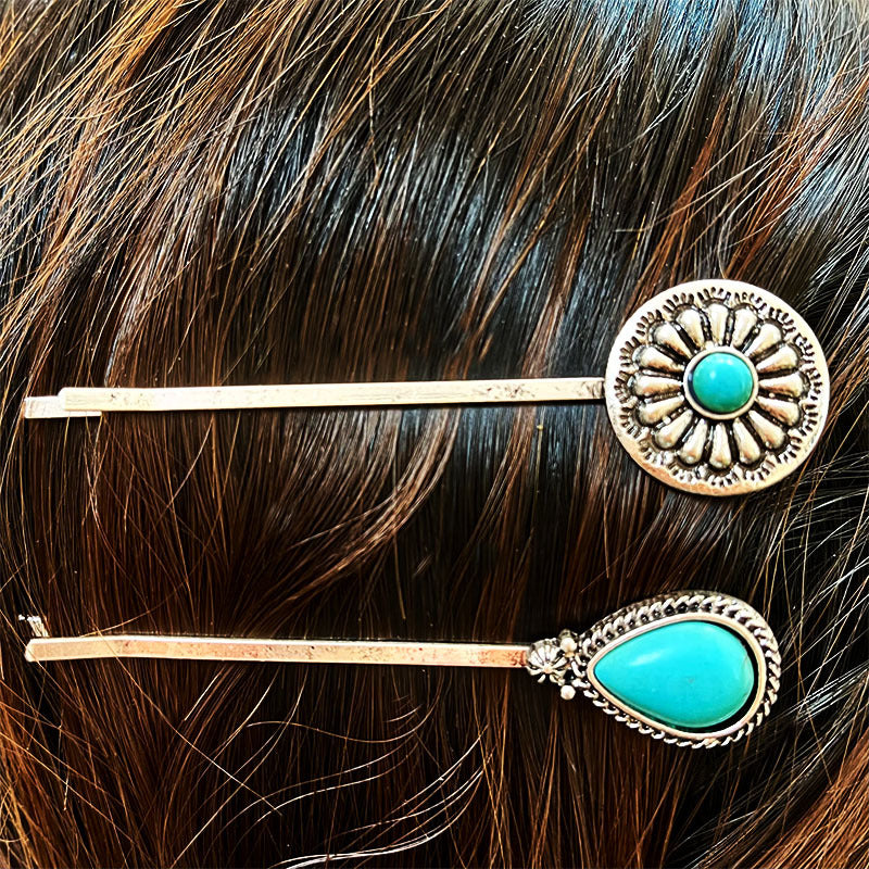 Western Turquoise Vintage Floral Cross Hair Accessory