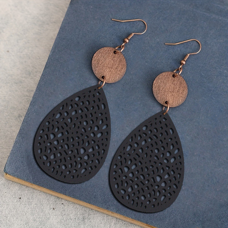 Vintage Cross Wood Leather Earrings - product image 7