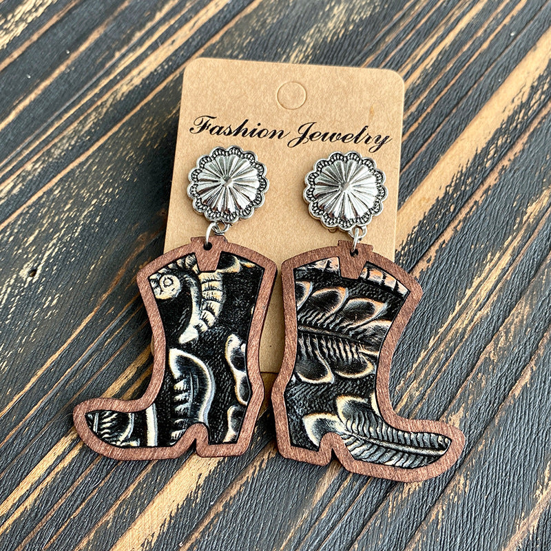 Western Cross Wood Leather Earrings - product image 9