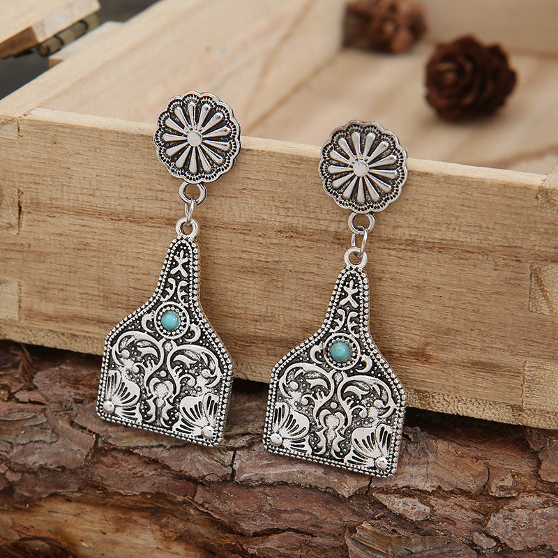 Turquoise Boho Vintage Cross Wine Glass Earrings - product image 1