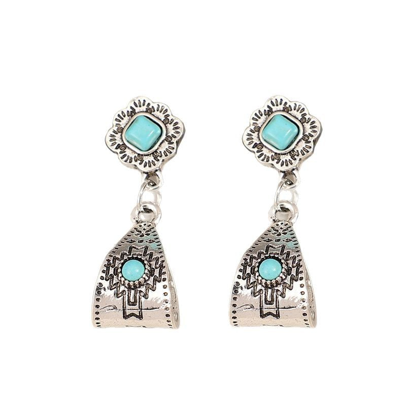 Turquoise Boho Vintage Geometric Floral Earrings - product image 5