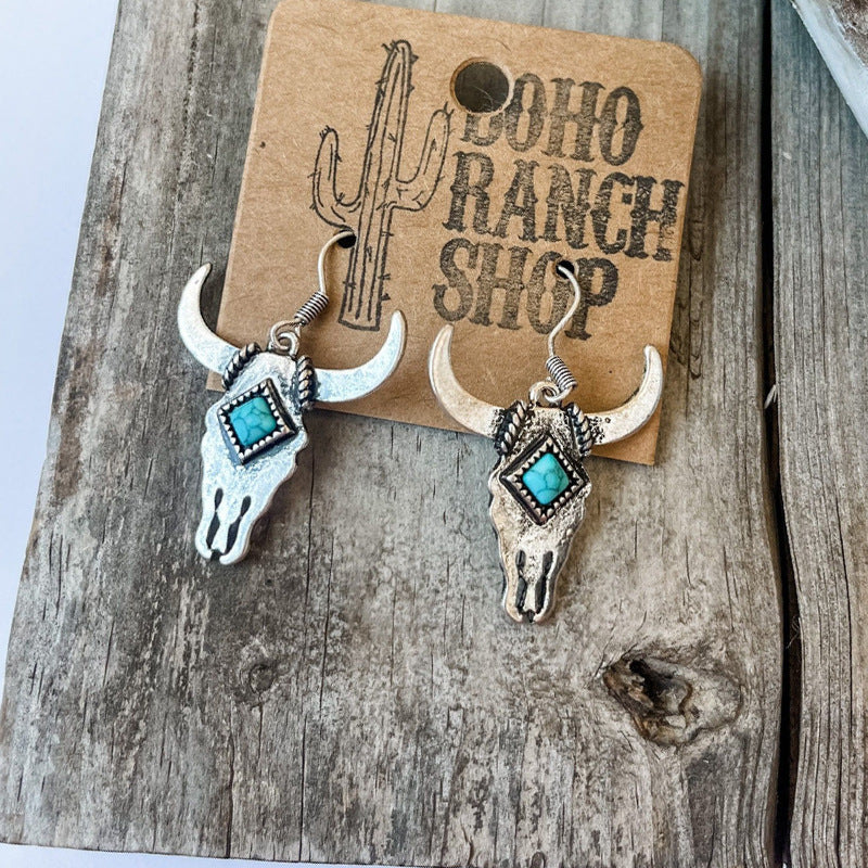 Western Turquoise Cow Skull Earrings - product image 9