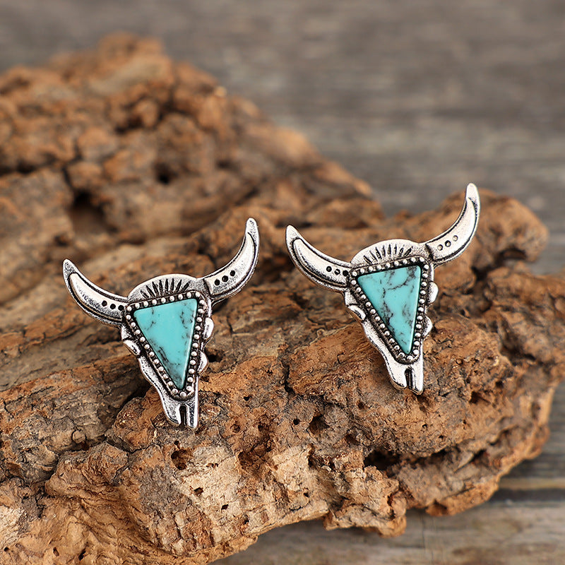 Western Turquoise Cow Skull Earrings - product image 5