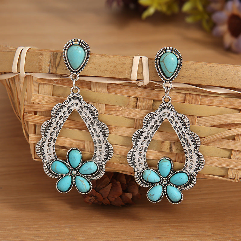 Turquoise Vintage Statement Floral Earrings - product image 4