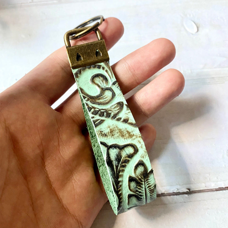 Western Vintage Cross Leather Keychain