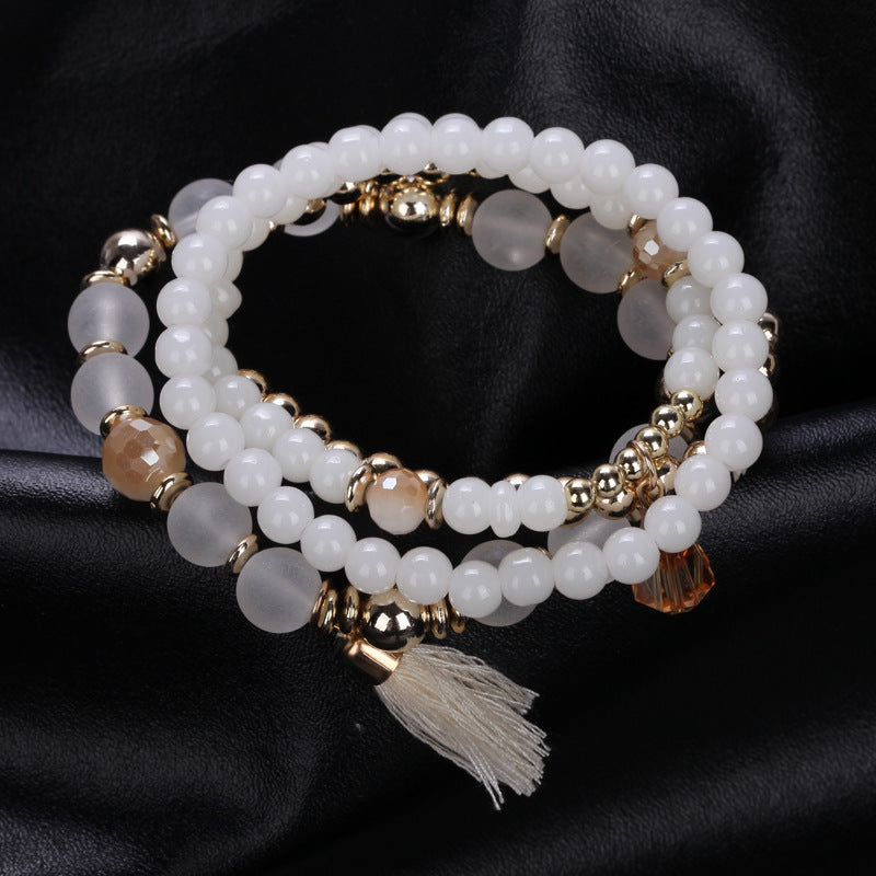 Women's Bracelets Multi-layered Glass Stone Bracelet Fabric Tassel Bracelet - product image 26