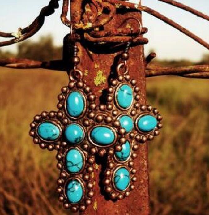 Turquoise Vintage Statement Cross Earrings