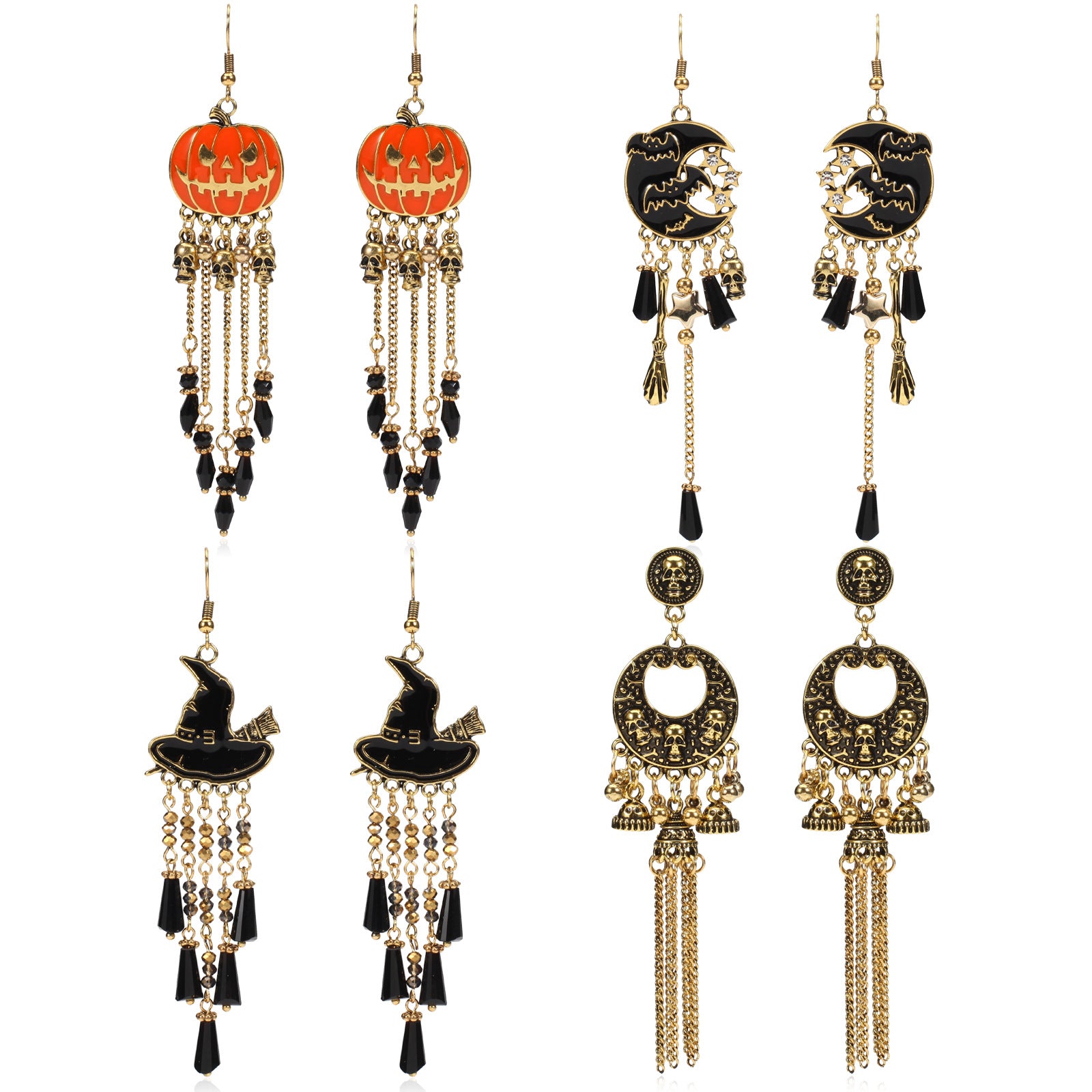 Halloween Earrings Pumpkin Hat Ghost Skull Bat Spider Web Pattern Earrings - product image 1