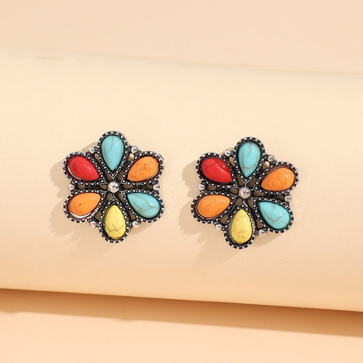 Turquoise Boho Vintage Floral Cross Earrings for Women - product image 2