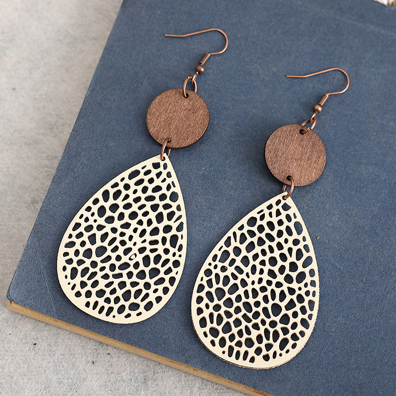 Vintage Cross Wood Leather Earrings - product image 3