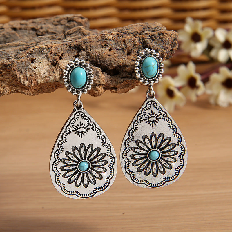 Turquoise Vintage Floral Cross Earrings - product image 2