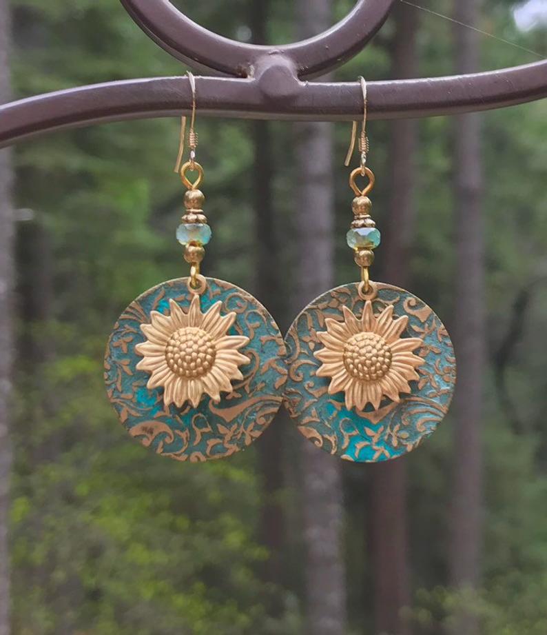 Boho Vintage Floral Cross Earrings