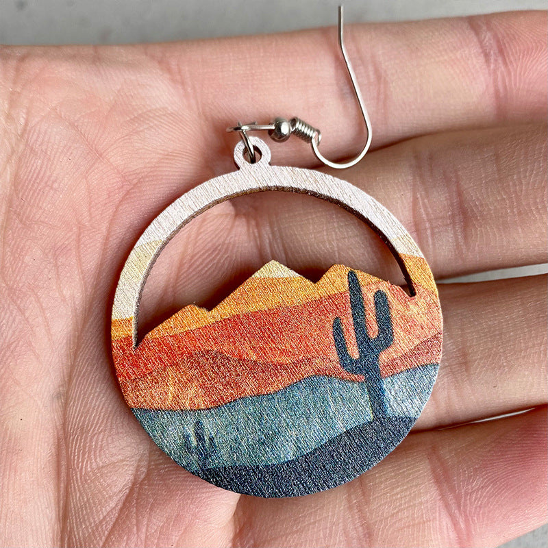 Western Geometric Cactus Wood Earrings - product image 2