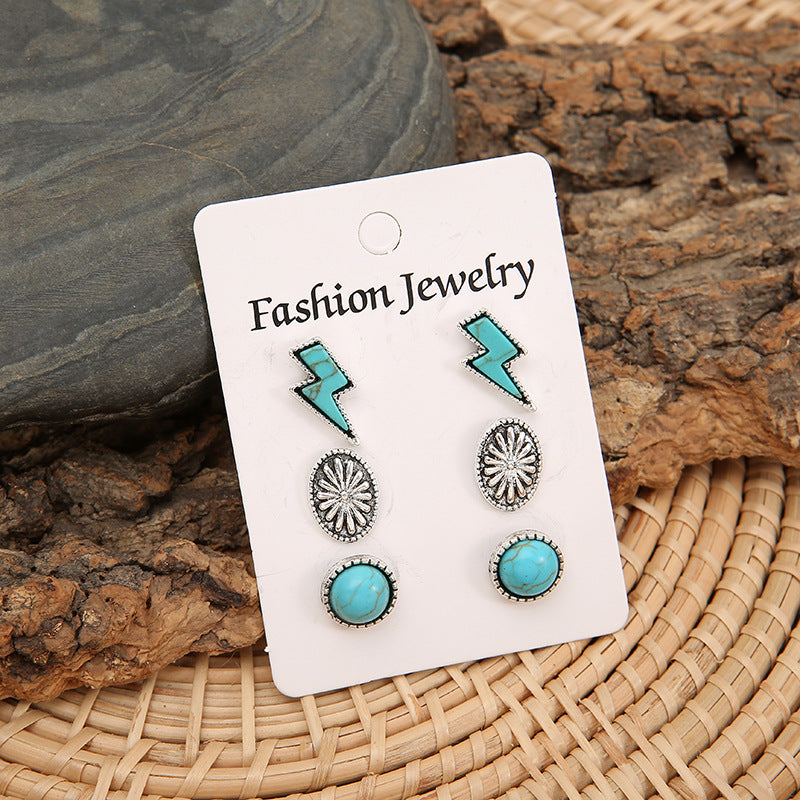 Turquoise Boho Floral Cross Jewelry Set