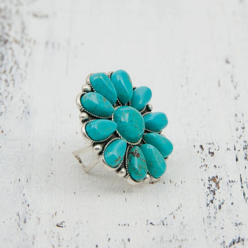 Turquoise Boho Vintage Statement Floral Ring - product image 10