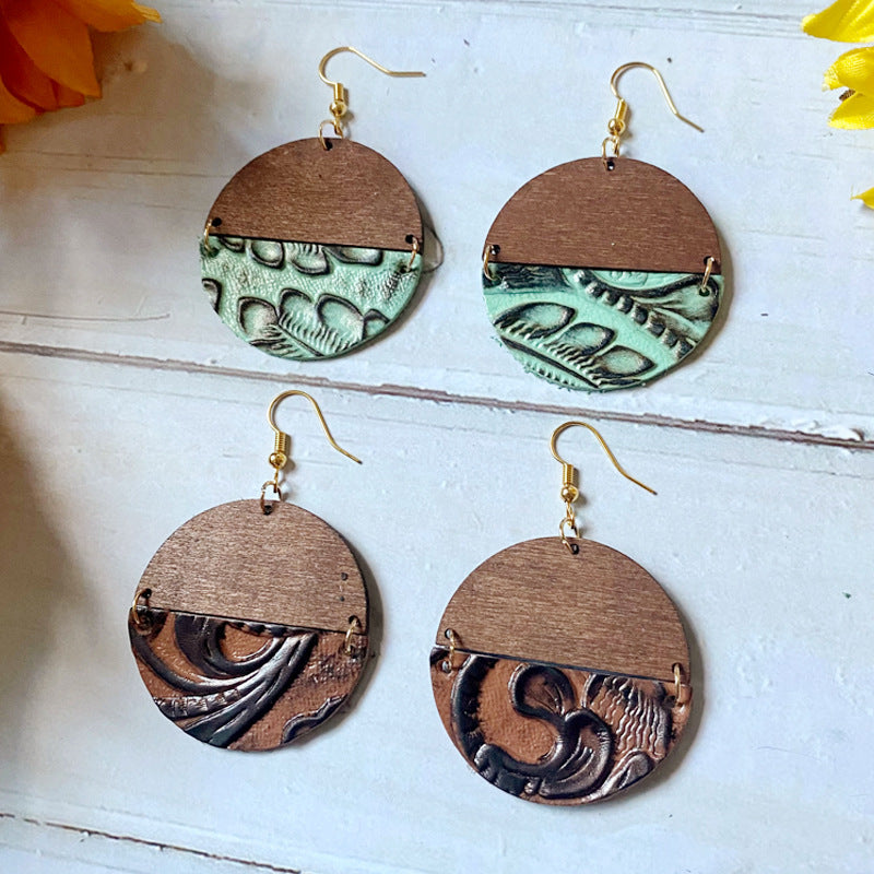 Western Cross Wood Leather Earrings - product image 1