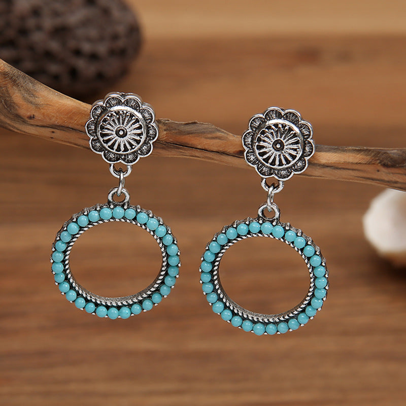 Turquoise Vintage Geometric Cross Earrings