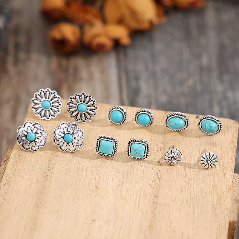 Western Turquoise Vintage Geometric Cross Earrings - product image 2