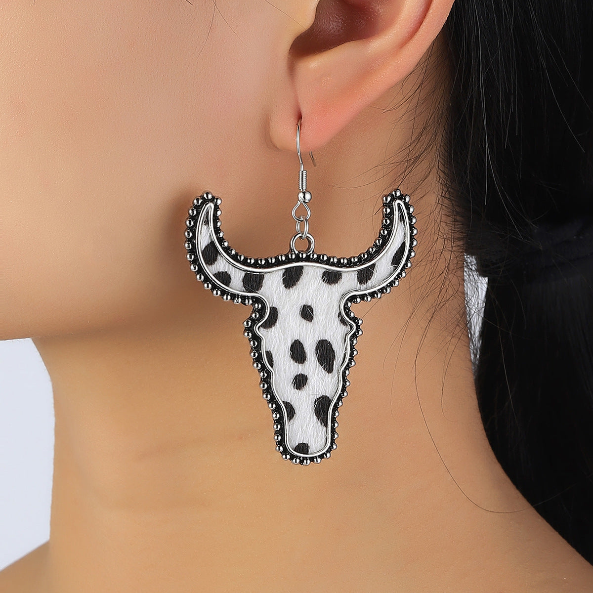 Western Vintage Cow Skull Cross Leather Earrings