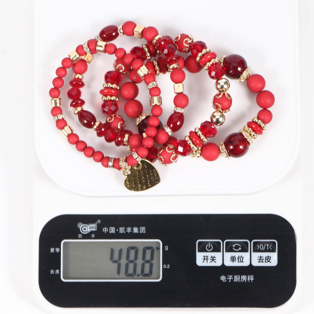 Boho Heart Cross Beaded Crystal Necklace for Women