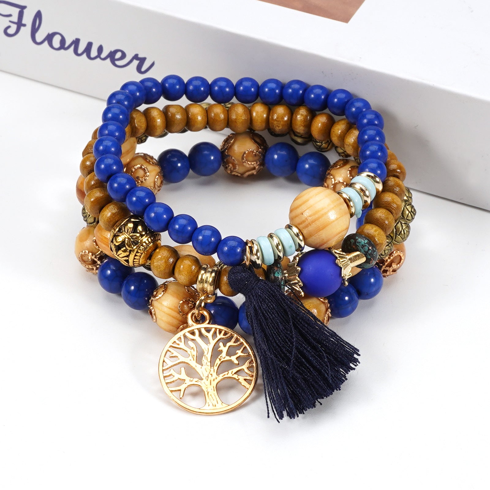 Floral Wood Beaded Bracelet