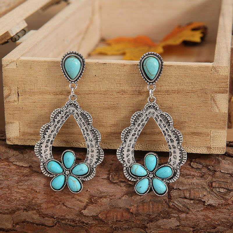 Turquoise Vintage Statement Floral Earrings - product image 2