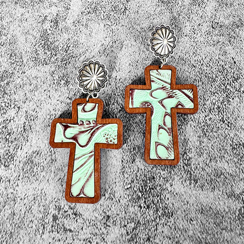 Western Cross Leather Earrings