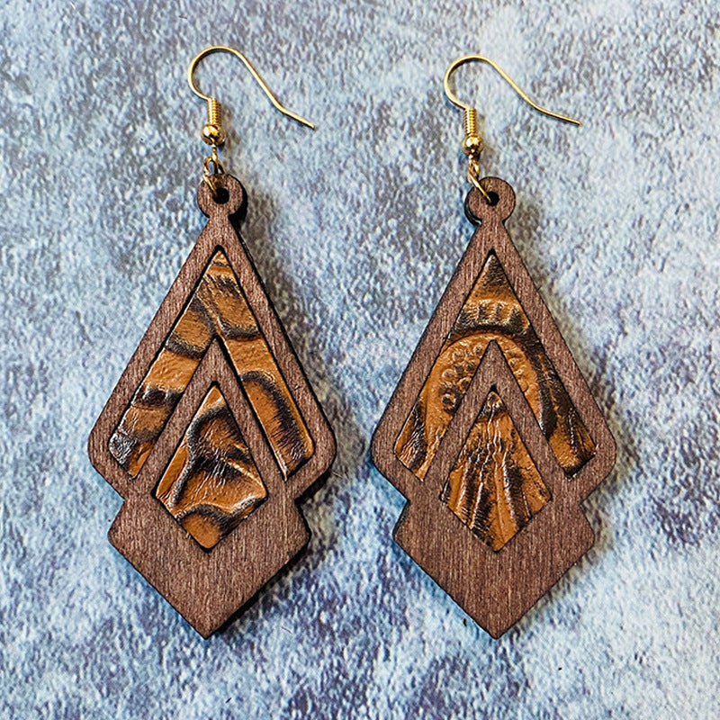 Western Vintage Geometric Cross Wood Earrings - product image 8
