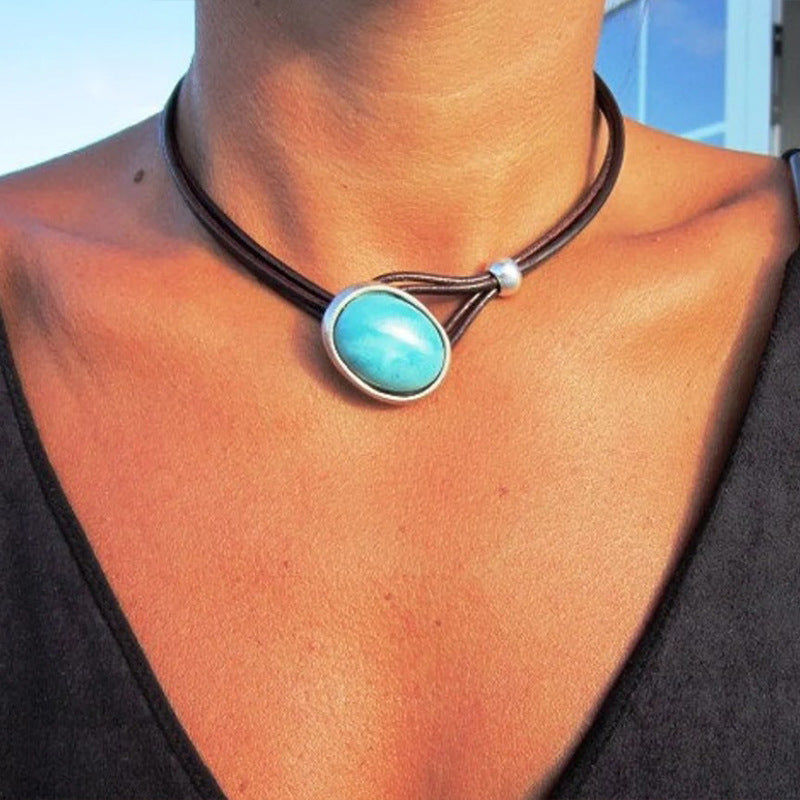 Turquoise Vintage Statement Cross Leather Necklace - product image 8