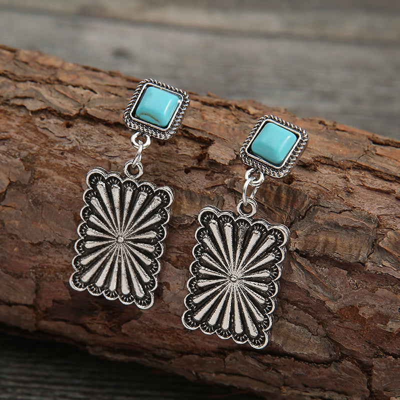 Western Turquoise Vintage Geometric Earrings for Women