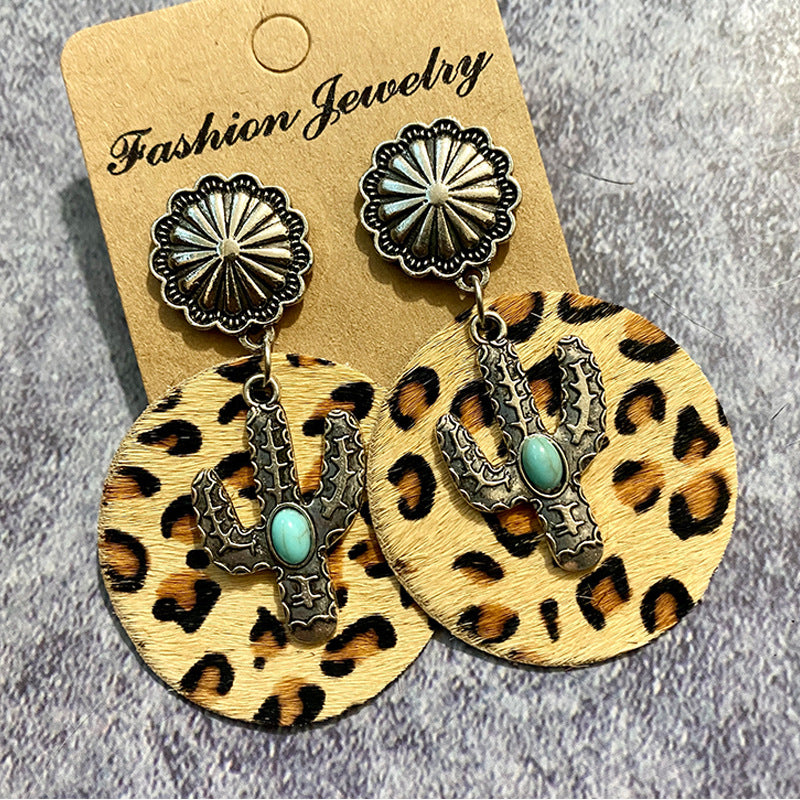 Western Boho Vintage Cactus Cross Earrings