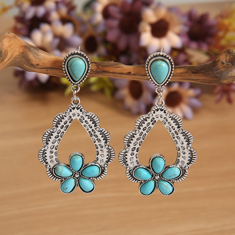 Turquoise Vintage Statement Floral Earrings - product image 1