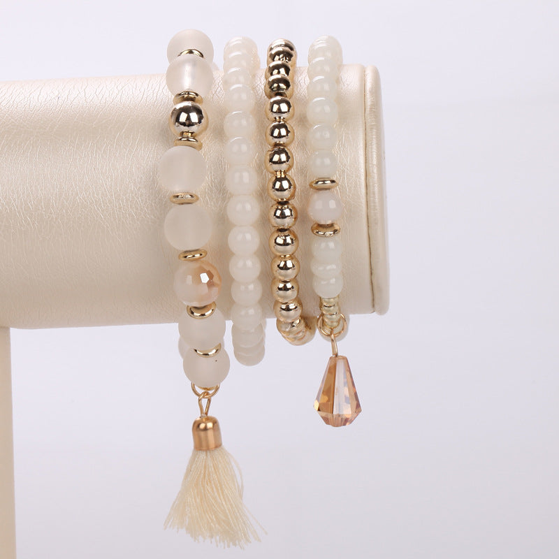 Women's Bracelets Multi-layered Glass Stone Bracelet Fabric Tassel Bracelet - product image 25