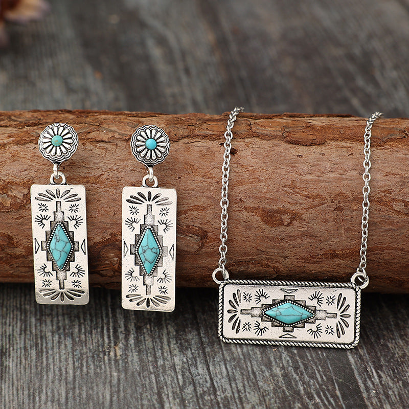 Turquoise Boho Vintage Geometric Floral Jewelry Set - product image 1