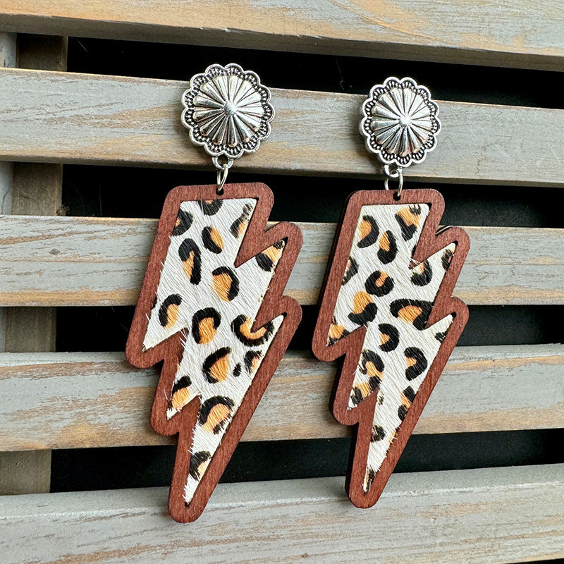 Western Cross Wood Leather Earrings