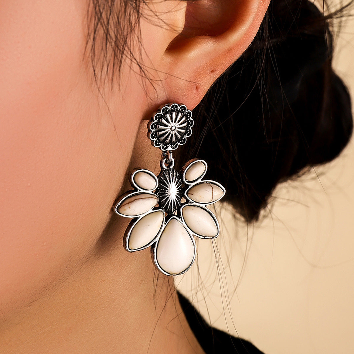 Turquoise Boho Vintage Floral Cross Earrings - product image 5