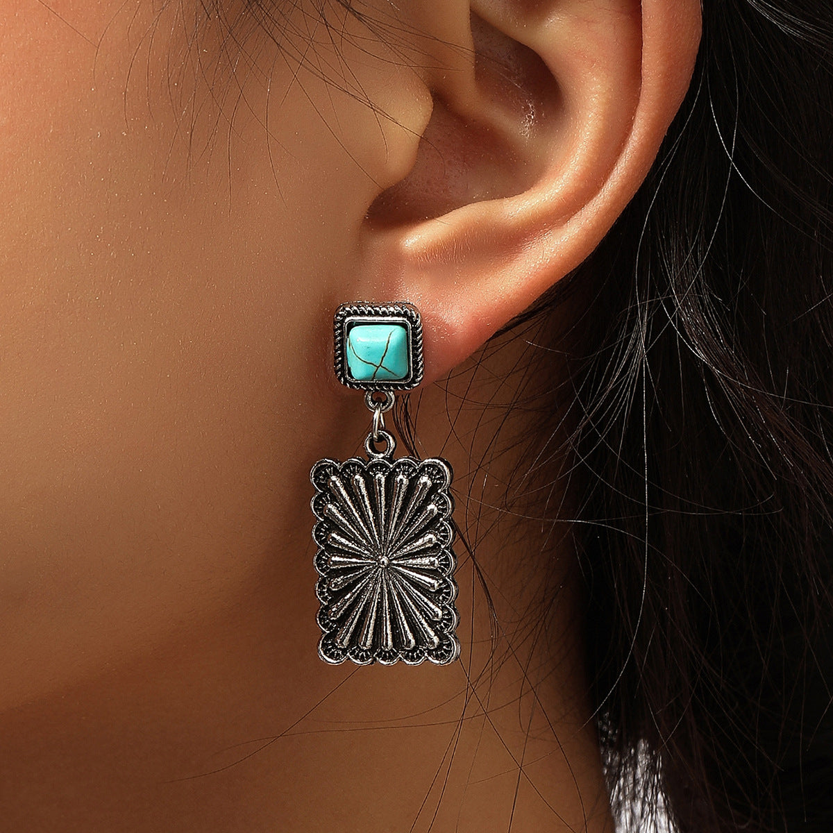 Western Turquoise Vintage Geometric Earrings for Women - product image 5