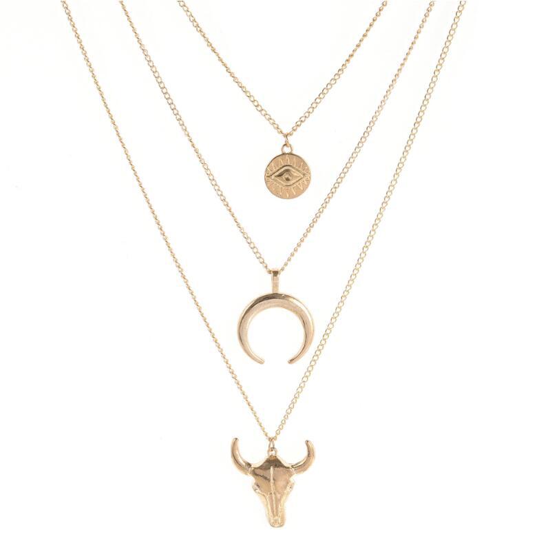 Geometric Cow Skull Cross Necklace