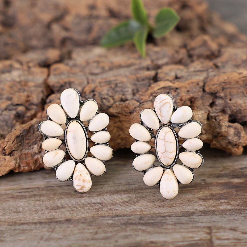 Turquoise Statement Geometric Floral Earrings - product image 14