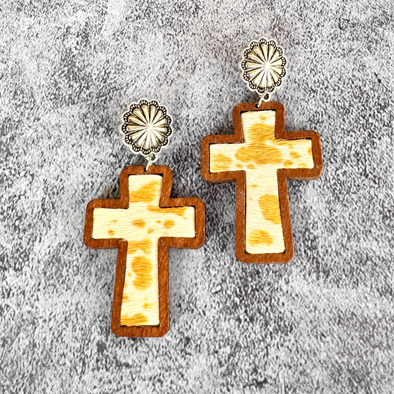 Western Cross Leather Earrings