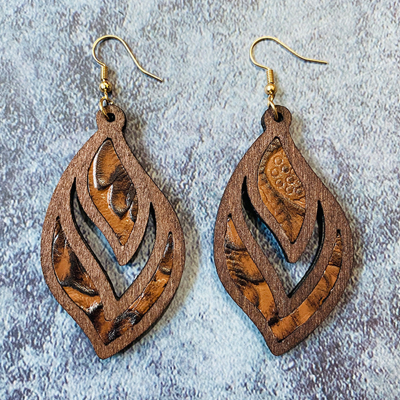 Western Vintage Geometric Cross Wood Earrings - product image 9