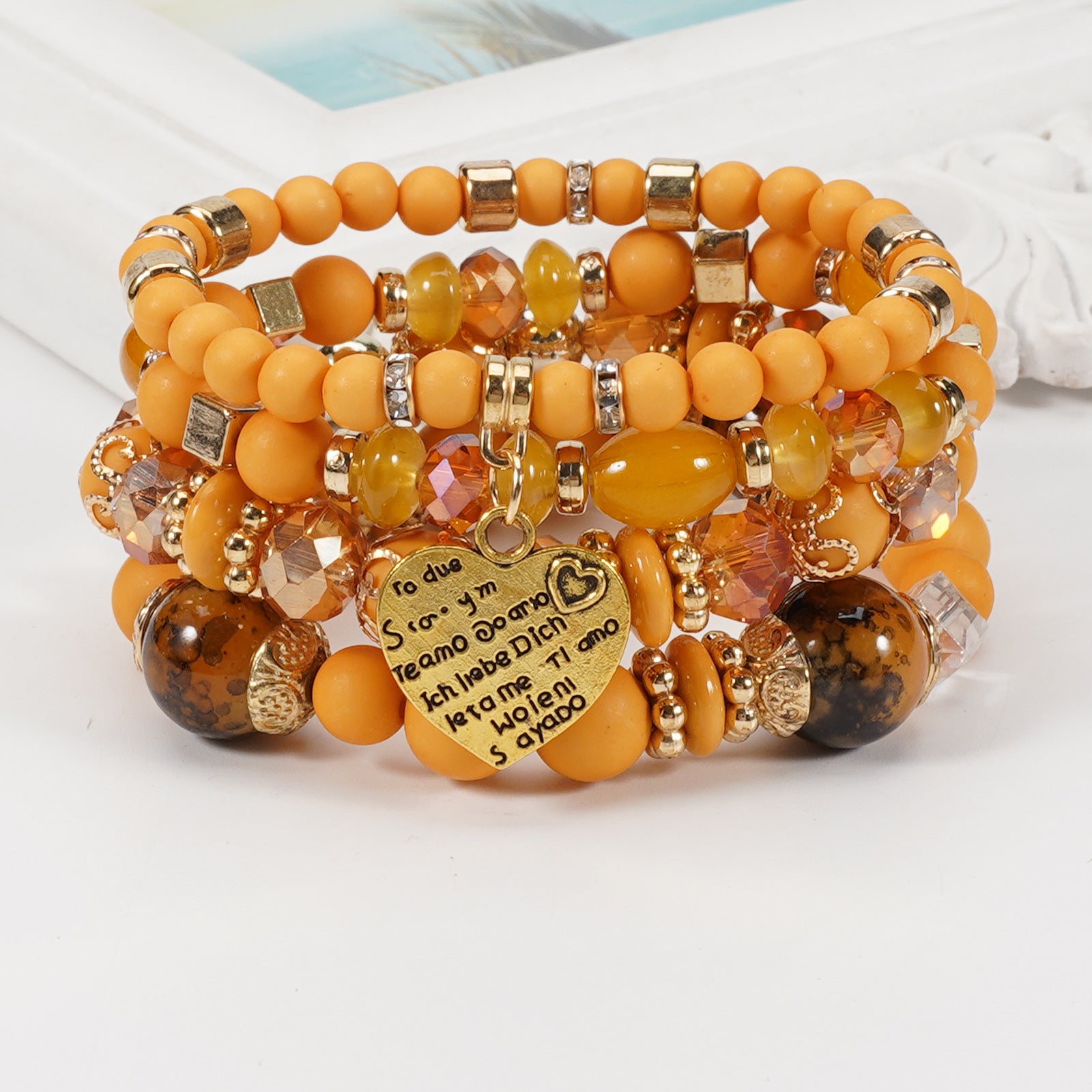 Boho Heart Cross Beaded Crystal Necklace for Women